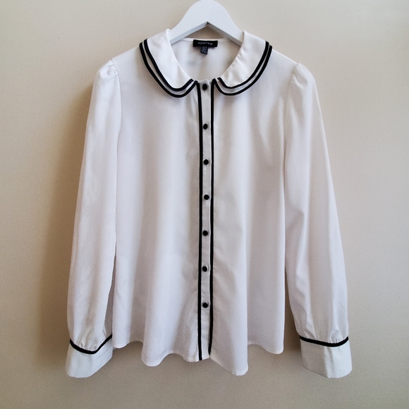 Spense Tops - Spense classic contrast collar button down shirt, sleek, Black and White, M